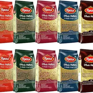 Manna Millets 5Kg Whole Grain Combo Pack of 5 Browntop, Foxtail, Kodo, Little, Barnyard, Certified Low GI, Unpolished Natural Grains 500g (Pack of 10)