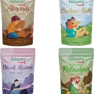 Fabeato Premium Dry Fruits and Nuts Combo (4 x 200 g) Almonds, Cashews, Pistachios, Seedless Black Raisins